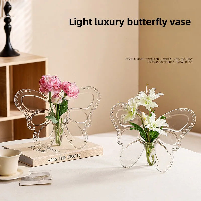 Clear Acrylic Butterfly Frame Vase – Art Deco Decor for Consoles, Desktops & Housewarming Gifts