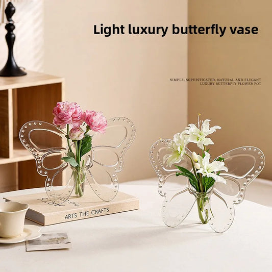 Clear Acrylic Butterfly Frame Vase – Art Deco Decor for Consoles, Desktops & Housewarming Gifts Peaceful Pleasures Health and Wellness clear 2pcs