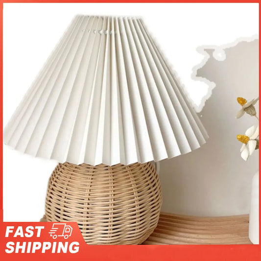 Table Lamp Bedside Nightstand Mini Bedroom Living Room Side Rattan Peaceful Pleasures Health and Wellness WHITE