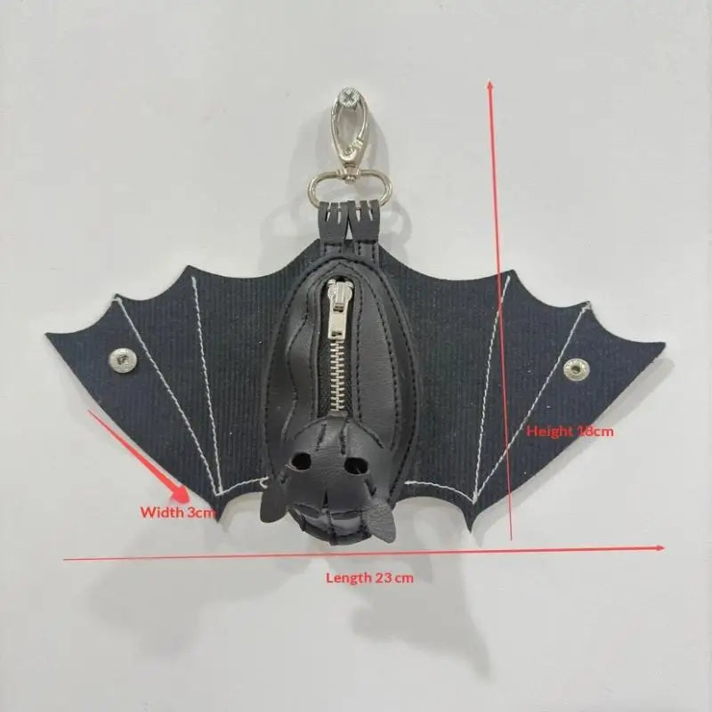 Gothic Bat Coin Wallet & Keychain Set – Zippered PU Pouch
