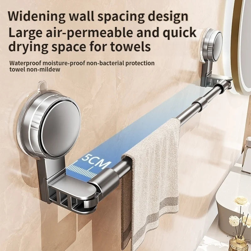 Extendable Suction Cup Towel Rack | No-Drill Aluminum Bar