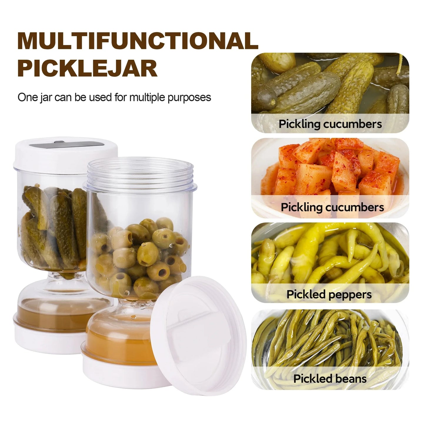 Hourglass Olive & Pickle Strainer Jar with Dry/Wet Separation – Airtight Food Storage Container