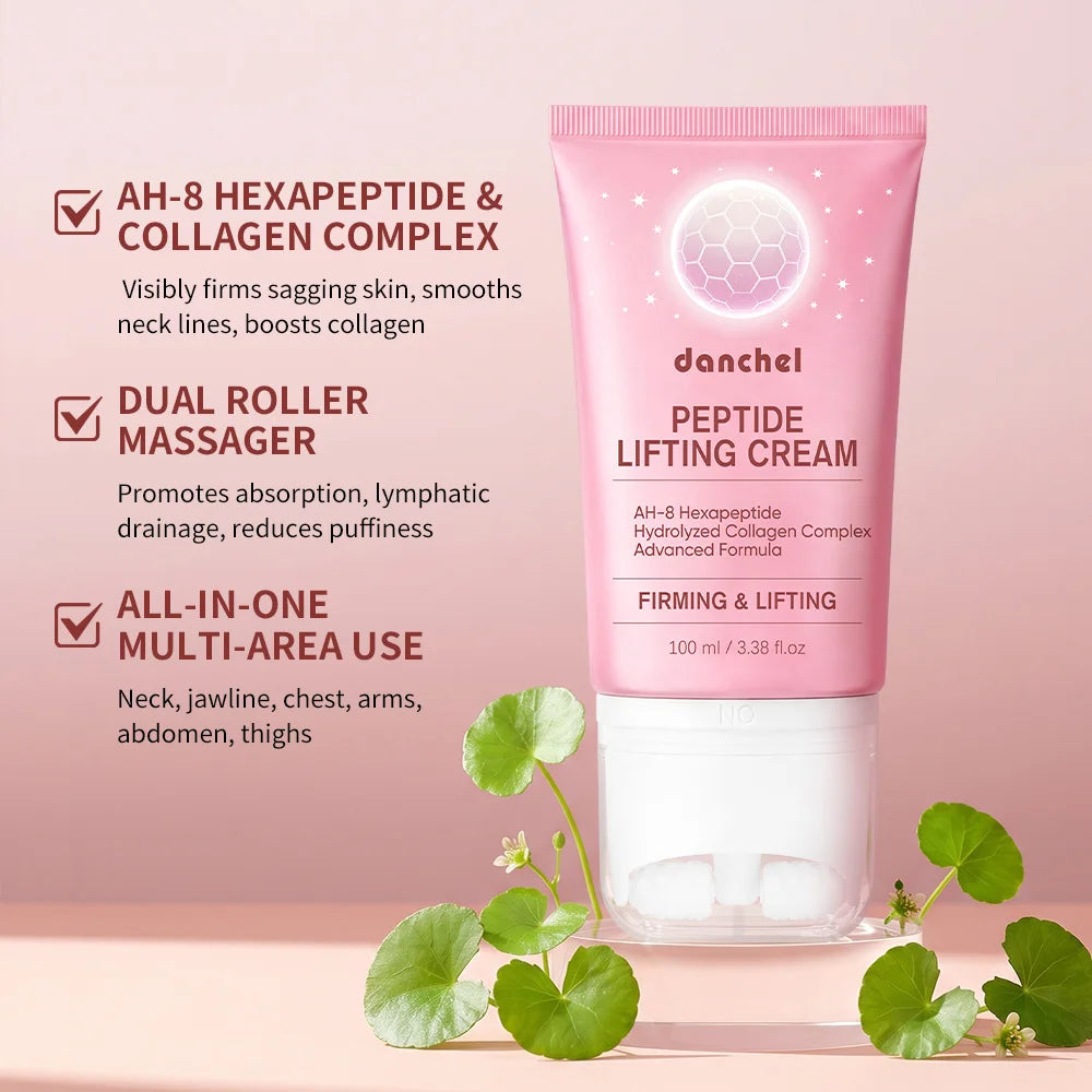AH-8 Hexapeptide Neck Firming Cream Dual Roller Peptide Lifting Anti Wrinkle Moisturizing Long Lasting Multi-Area Skin Care Peaceful Pleasures Health and Wellness
