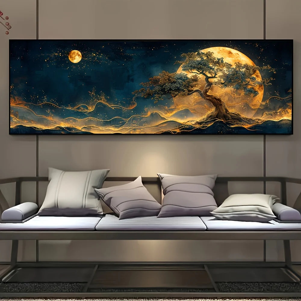 Giant Tree of Life Canvas Print Modern Abstract Wall Art,Geometric Design Unframed Indoor/Outdoor Decor,Home Decor,Scenery Theme Peaceful Pleasures Health and Wellness ZLH4270 60x180cm No Frame