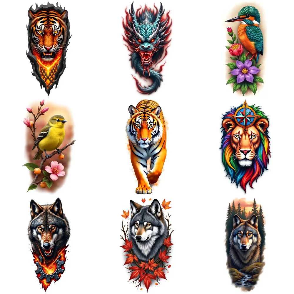 9-Piece Waterproof Temporary Tattoo Stickers – Wolf & Bear