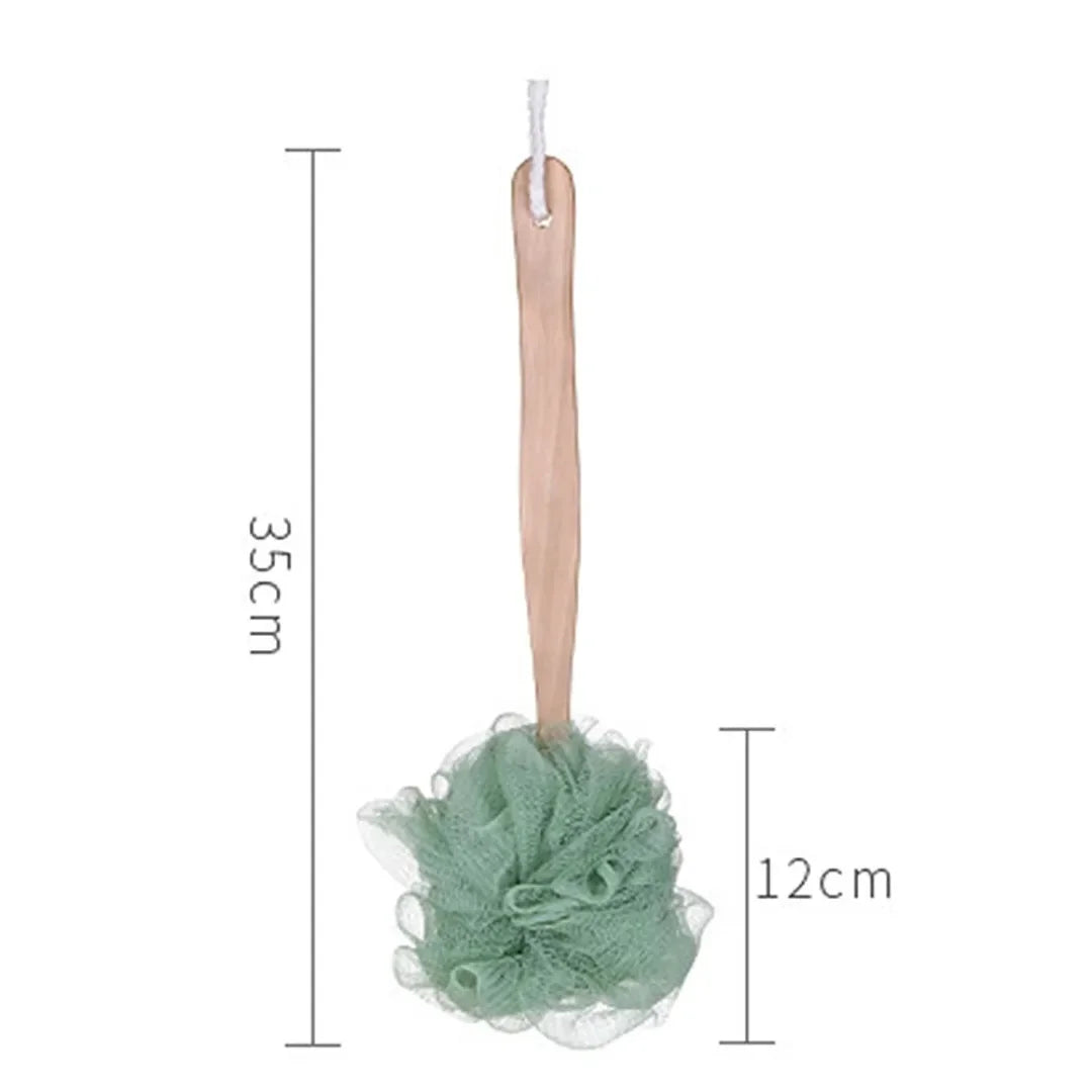 Wooden Handle Bath Brush & Mesh Back Scrubber Sponge Bath Back Scrubber Peaceful Pleasures Health and Wellness