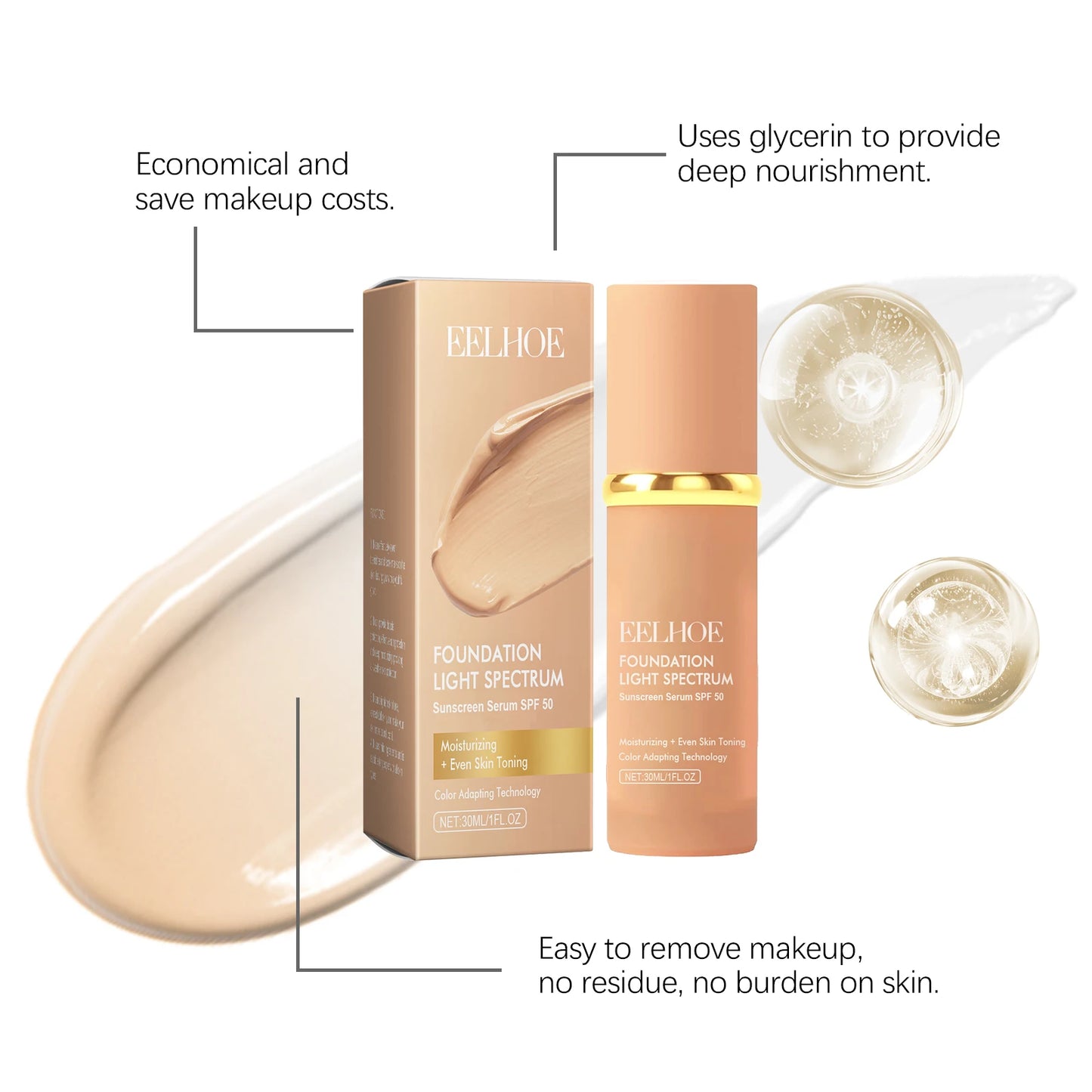 Eelhoe 4-in-1 Color Changing Foundation SPF 50 | Full Coverage
