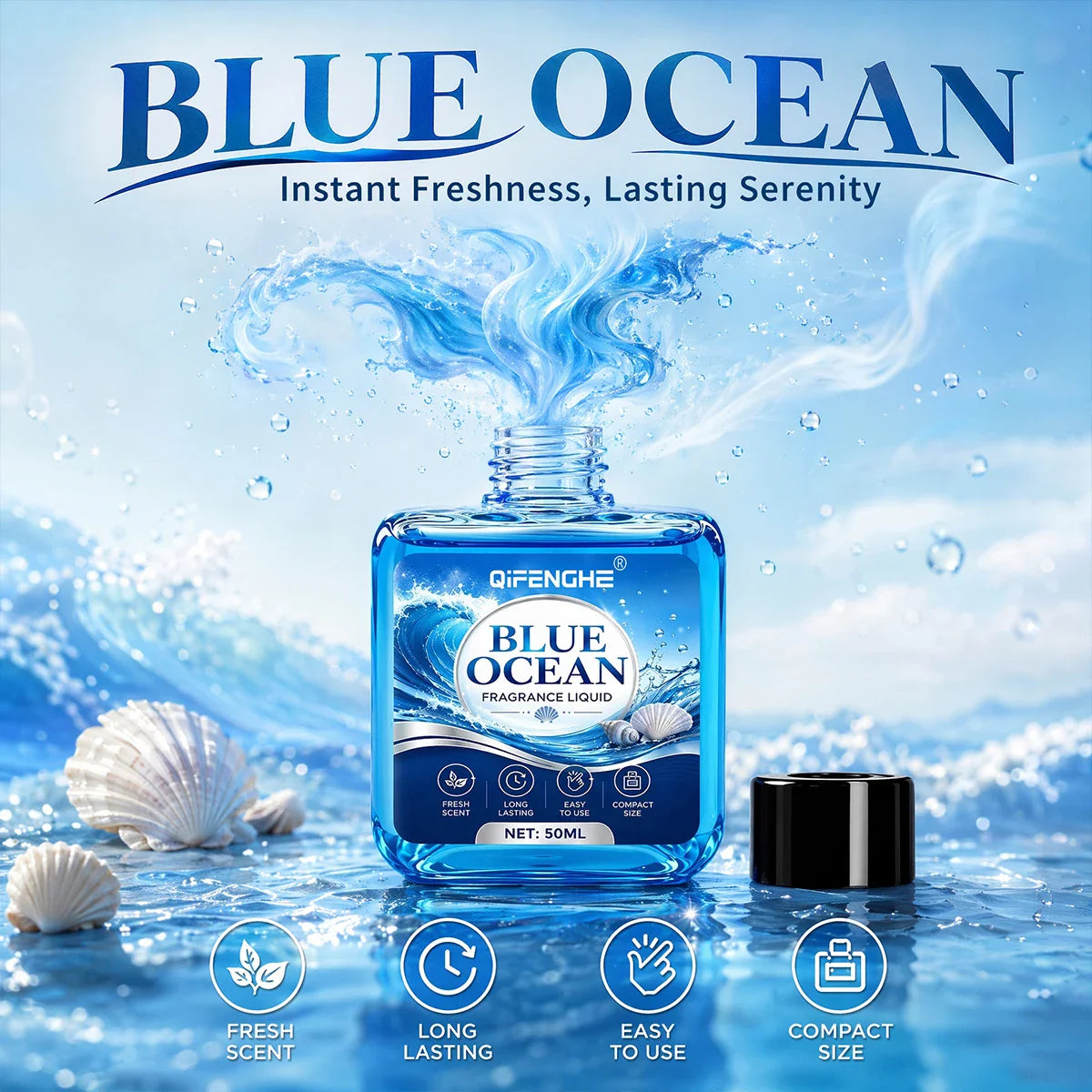 QIFENGHE Blue Ocean Car Air Freshener Liquid 50ML