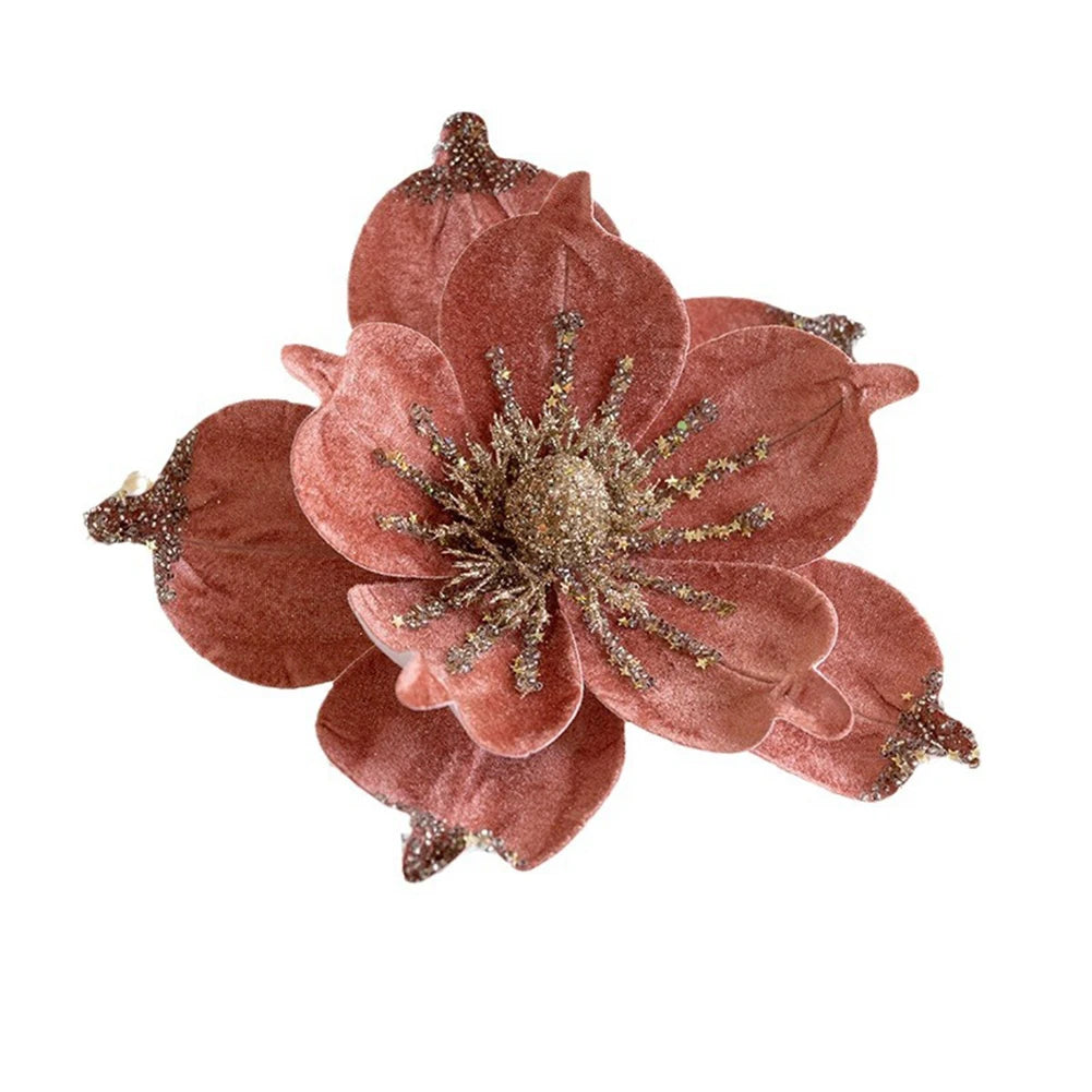 Artificial Glitter Christmas Poinsettia Flower Hanging Xmas Party