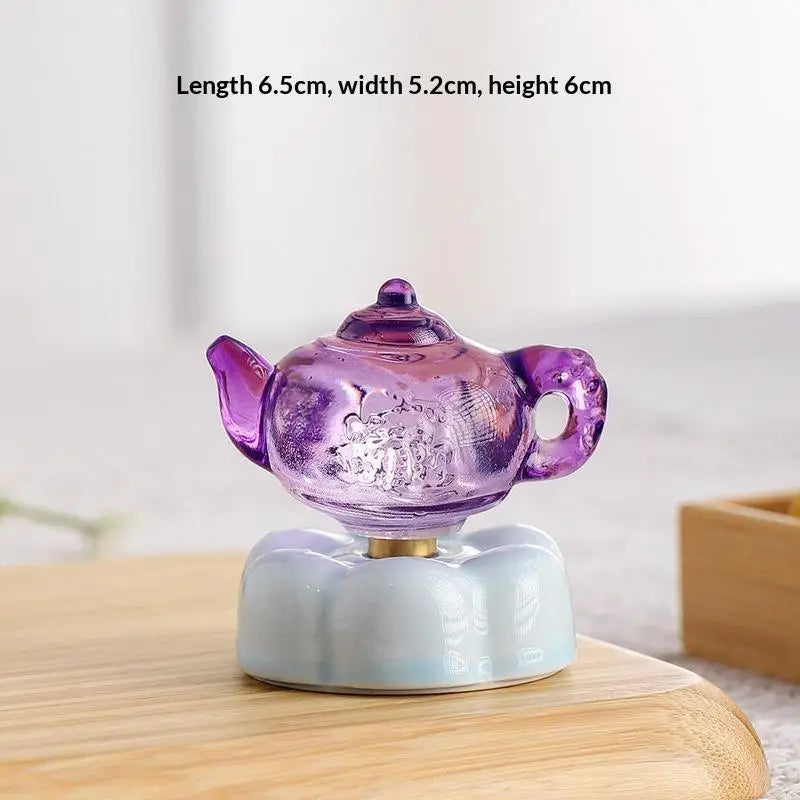 Glazed Teapot Ornament | Whimsical Tabletop Decor Spinning Base