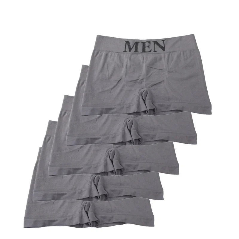 5-Pack Men's High Elastic Breathable Boxer Briefs | Solid Colors Men's Boxer Briefs Peaceful Pleasures Health and Wellness Gray One Size 5pcs