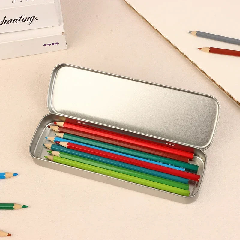 Heavy Duty Metal Pencil Case – Iron Pen Box, Silver | 20.2cm