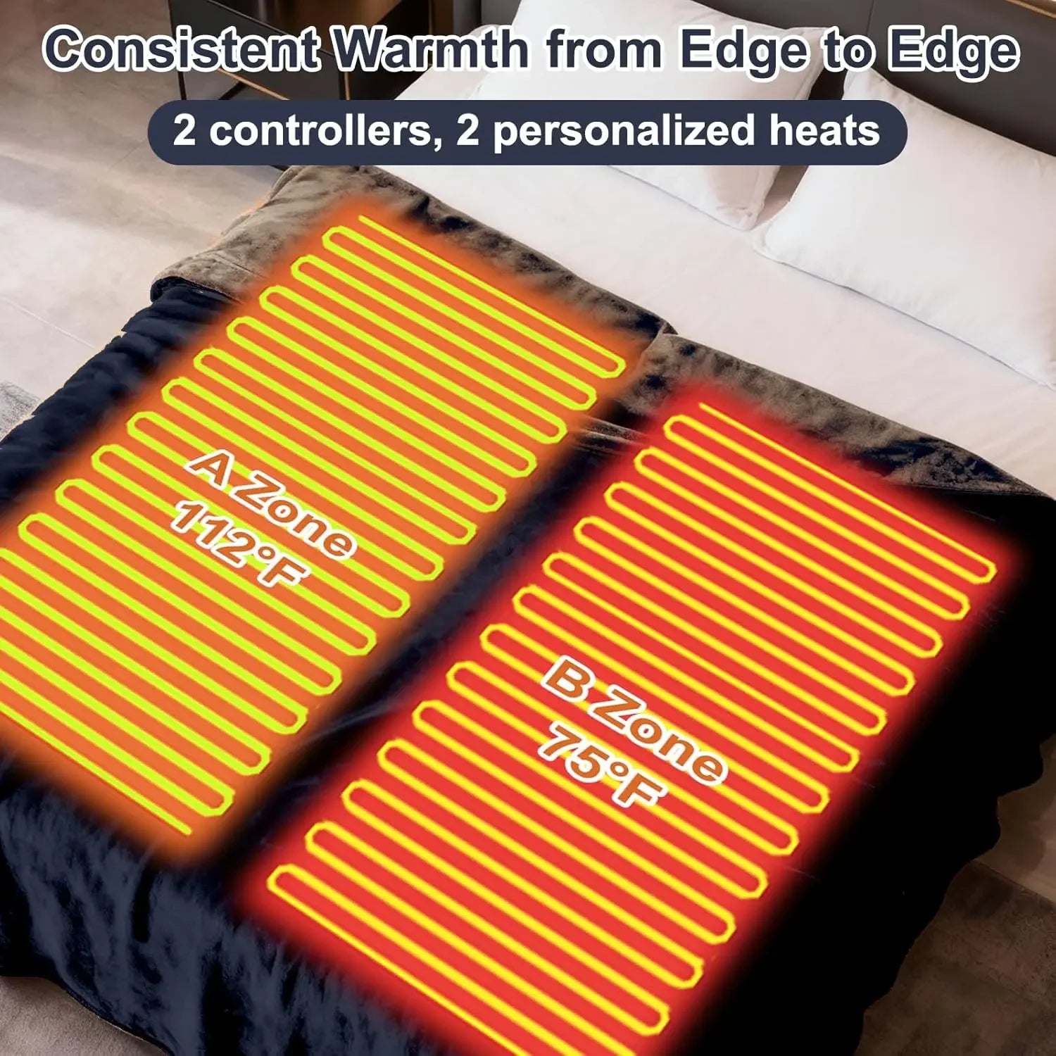 Queen Size Electric Heated Blanket – Dual Zone, 12 Heat Levels Peaceful Pleasures Health and Wellness