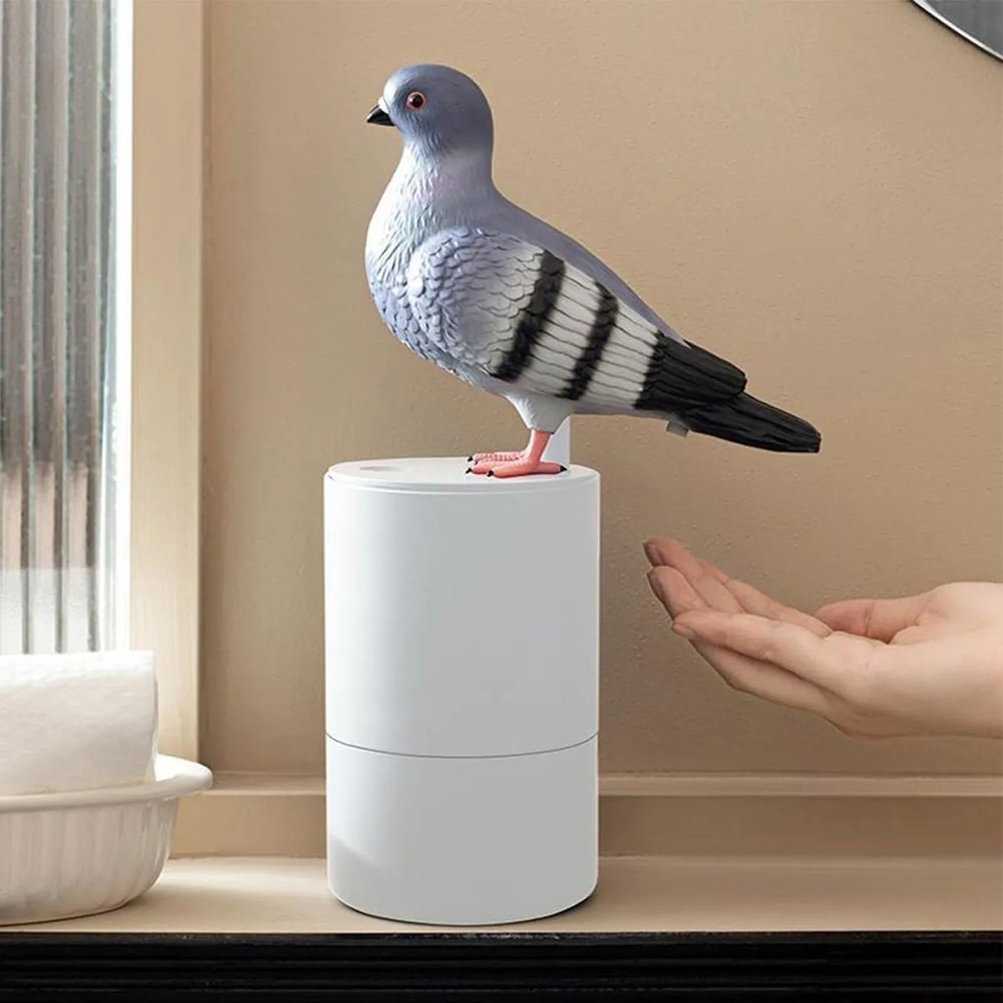 Foaming Soap Container Blue Bird Shape Automatic Induction Soap Dispenser Refillable Touchless Battery Powered for Countertop Peaceful Pleasures Health and Wellness