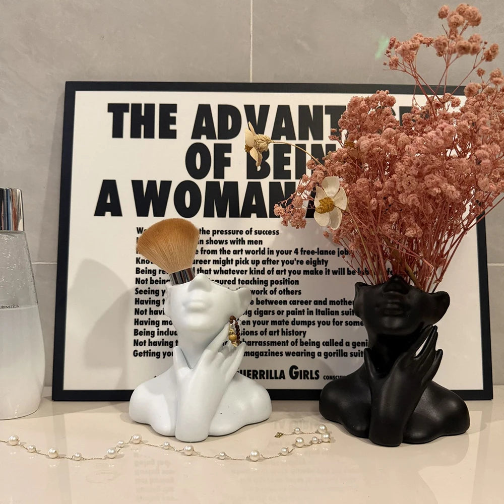 Female Head Vase, Human Body Vase, Plastic Small Flower Vase White Modern for Garden, Home, Living Room Decor,Table Art Statue Peaceful Pleasures Health and Wellness