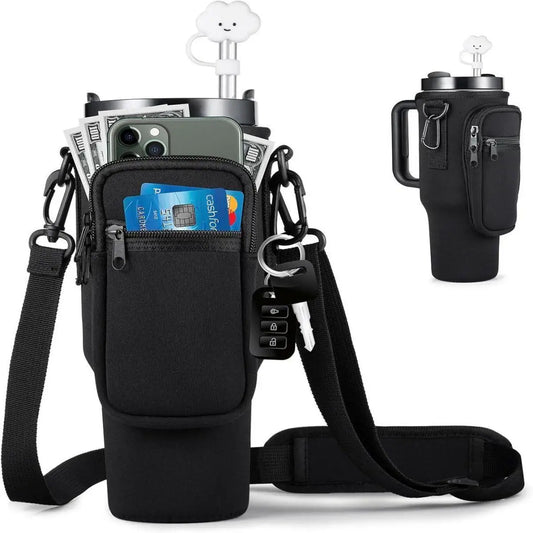 40oz Water Bottle Carrier Bag Pouch Cover for Thermos Water Bottle Holder Adjustable Shoulder Strap Mug Cover Peaceful Pleasures Health and Wellness