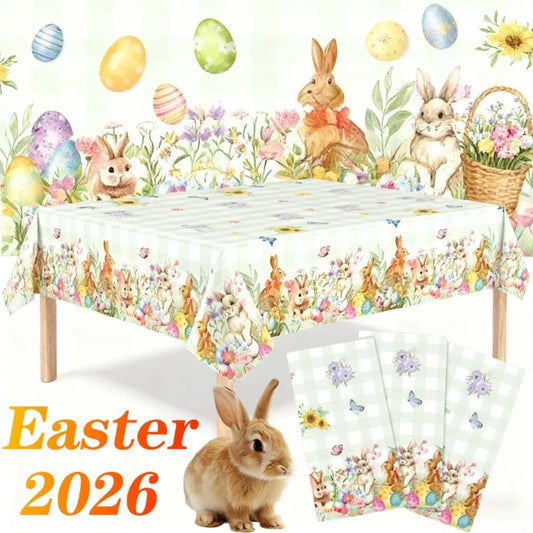 Easter Rabbit Disposable Tablecloth | Colorful Party Table Cover Party Tablecloth Peaceful Pleasures Health and Wellness