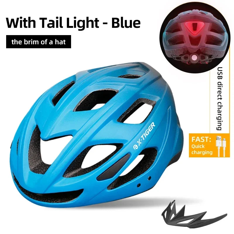 X-TIGER Adult Cycling Helmet with LED Tail Light & Brim