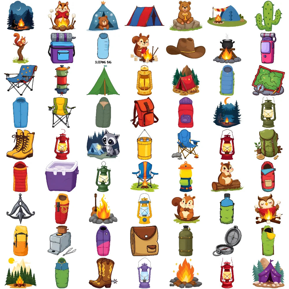 63pcs Camping Temporary Tattoo Stickers for Kids – Waterproof