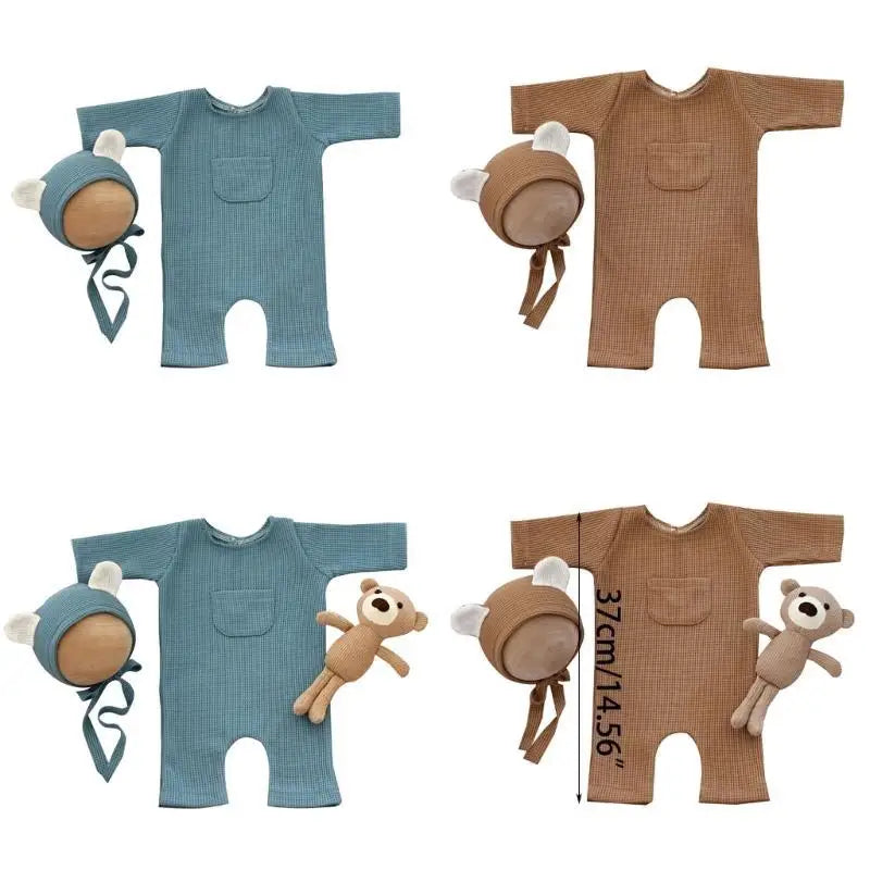 Baby Bear Romper & Beanie Newborn Photo Costume Set 0-2M