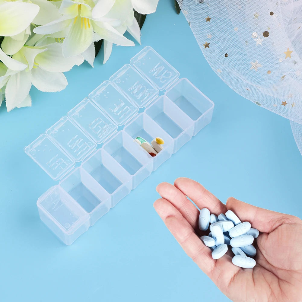 7-Day Weekly Pill Organizer Box – Clear Transparent Tablet & Supplement Container Pill Organizer Peaceful Pleasures Health and Wellness