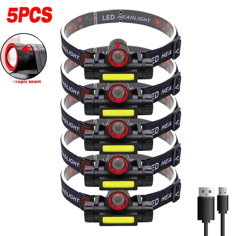Rechargeable LED Headlamp – XPE COB Dual Light, Waterproof