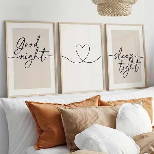 3pcs Modern "Good Night, Sleep Tight" Quotes Wall Art Print Canvas Painting Poster Picture For Living Room,Bedroom Home Decor Peaceful Pleasures Health and Wellness G4267-3pcs 40x60cm Unframed