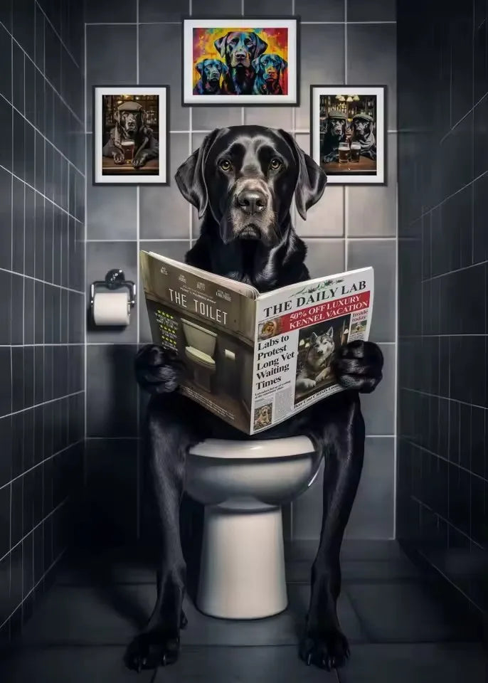 Canvas Print Wall Art for Pet Lovers,for Home Decor Bedroom,Kitchen,Living Room,Bathroom, Hotel 1pc Playful Dachshund on Toilet Peaceful Pleasures Health and Wellness