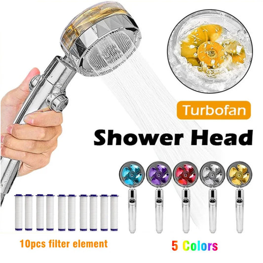 360 Degrees Rotation Turbo Fan Shower Head High Pressure Water Saving Spray Adjustable Showerhead Filters Bathroom Accessories Peaceful Pleasures Health and Wellness