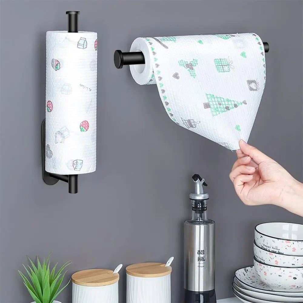 Self Adhesive Paper Towel Holder Under Cabinet Mount Wall Paper Roll Rack Kitchen Cabinet Bathroom SUS304 Stainless Steel Black Peaceful Pleasures Health and Wellness