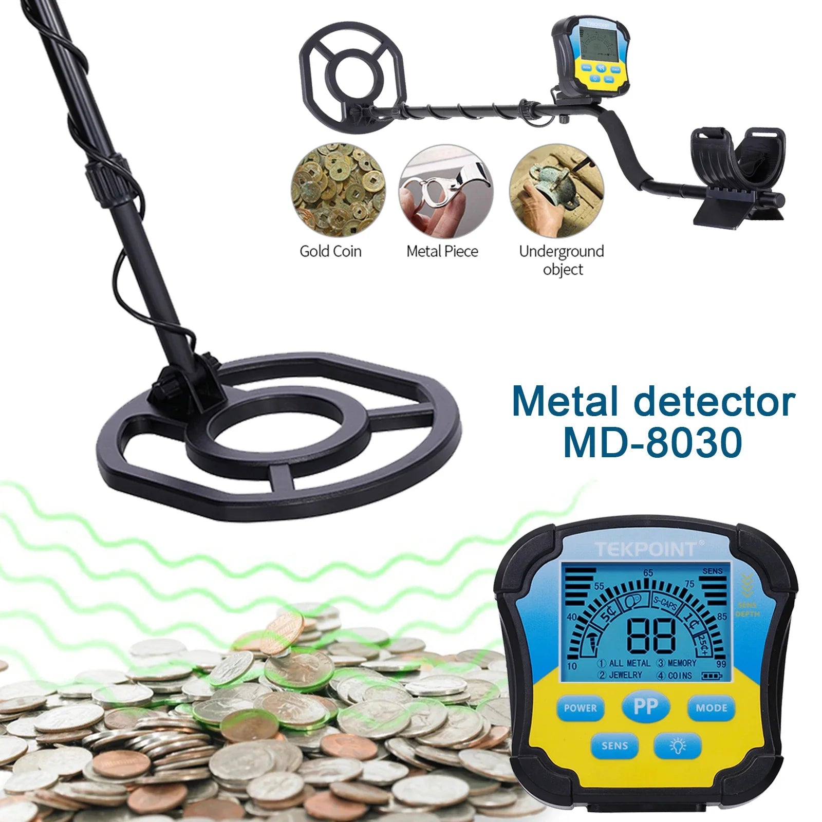 MD8030 Underground Metal Detector High Sensitivity Metal Depth Hunter Gold Digger Treasure Hunter 2.5m Waterproof Search Coil Peaceful Pleasures Health and Wellness
