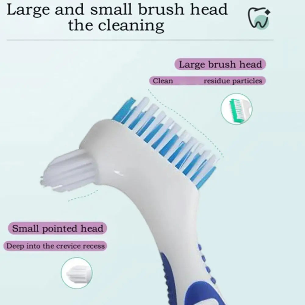 1PCS Portable Denture Toothbrush Dual-Head Zoned Design Teeth Braces Oral Cleaning for Men or Women Deticated Brush Brighting Peaceful Pleasures Health and Wellness