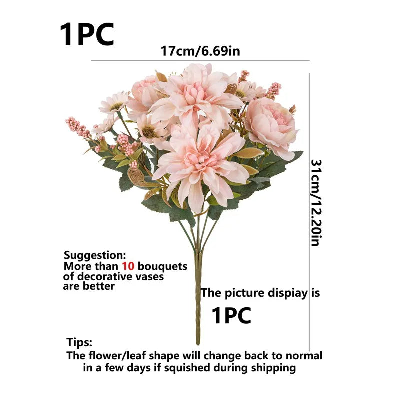 Silk Artificial Dahlia Rose Daisy Bouquet – Wedding & Party Decor