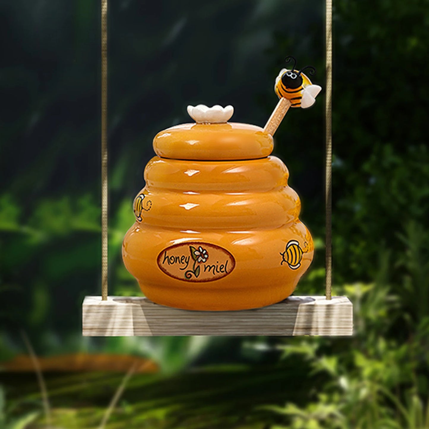 Ceramic Honey Storage Jar With Lid And Stirring Stick Reusable Kitchen Condiment Container For Honey Water Peaceful Pleasures Health and Wellness