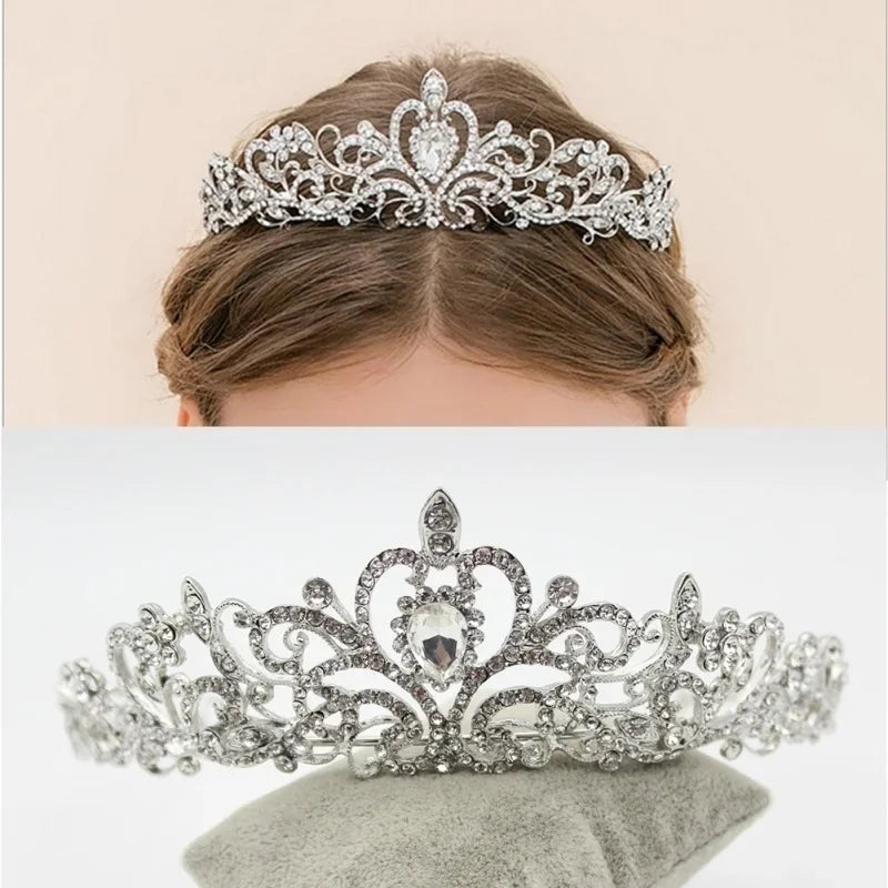 Wedding Hair Tiara Crystal Bridal Crown Silver Diadem Veil Tiaras