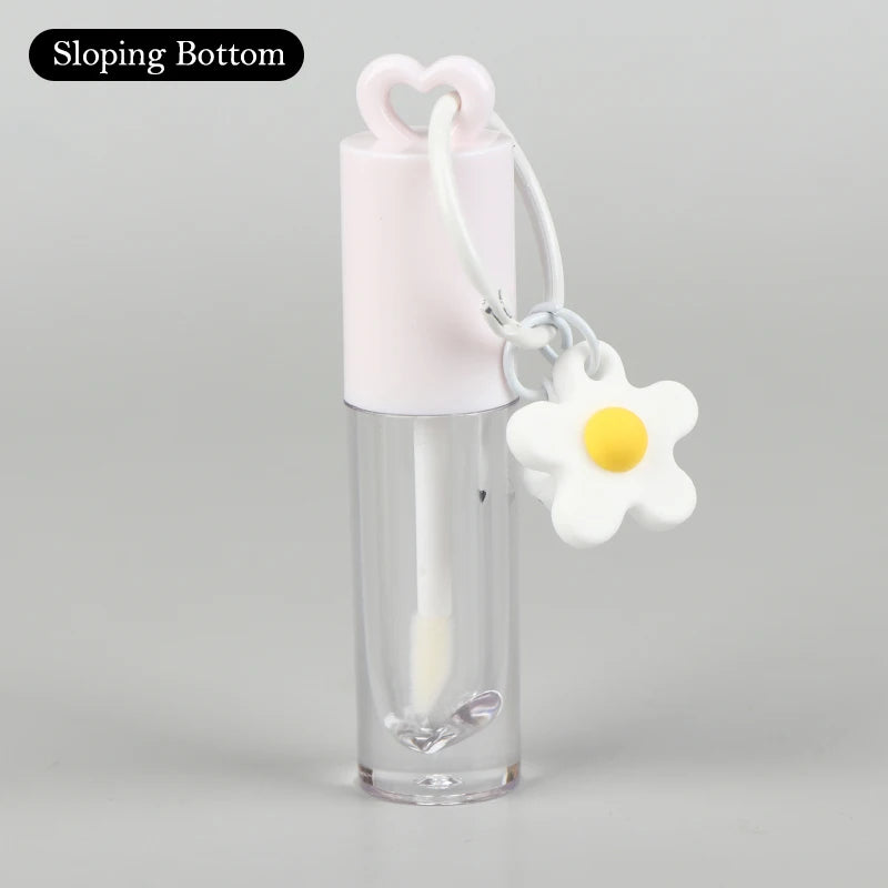 2.5ml Pink Heart-shaped Lip Enamel Tube With Keychain And Brush Rod Lip Gloss Tube Empty Bottle Lips Glaze Container Makeup Tool Peaceful Pleasures Health and Wellness Chain Sloping White