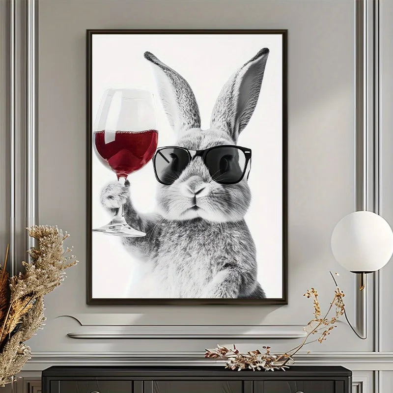 Minimalist Cheers Bunny Canvas Wall Art | Unframed Print Decor
