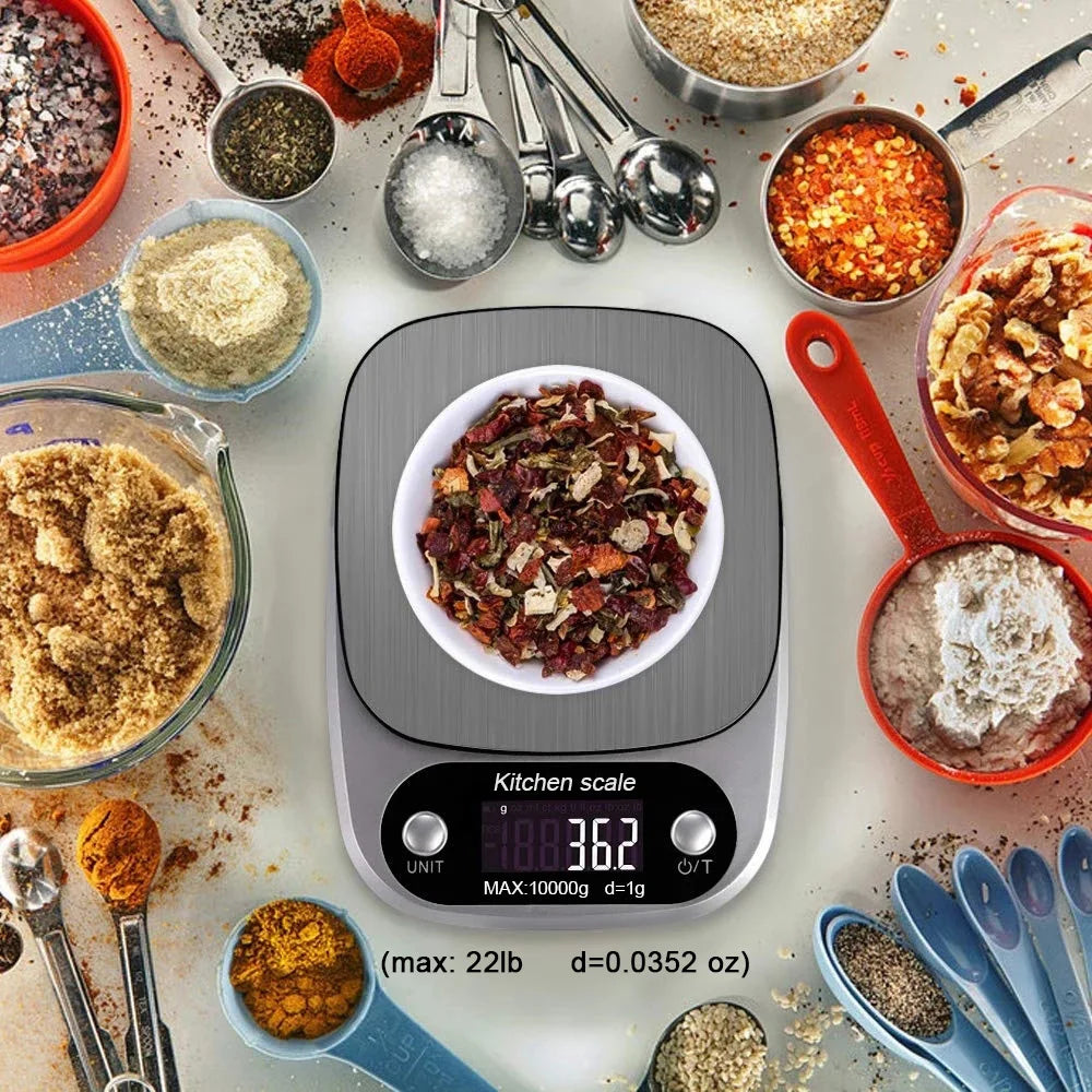 Household Kitchen Scale Electronic Food Scale Baking Scale Measuring Tool Stainless Steel Platform With Lcd Display 5kg/ 10kg Peaceful Pleasures Health and Wellness