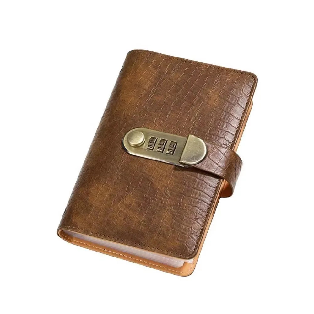 PU Leather Money Savings Challenge Binder with Password Lock Solid Color Budget Bill Organizer Double-sided Card Slot Clear View Peaceful Pleasures Health and Wellness Light Brown