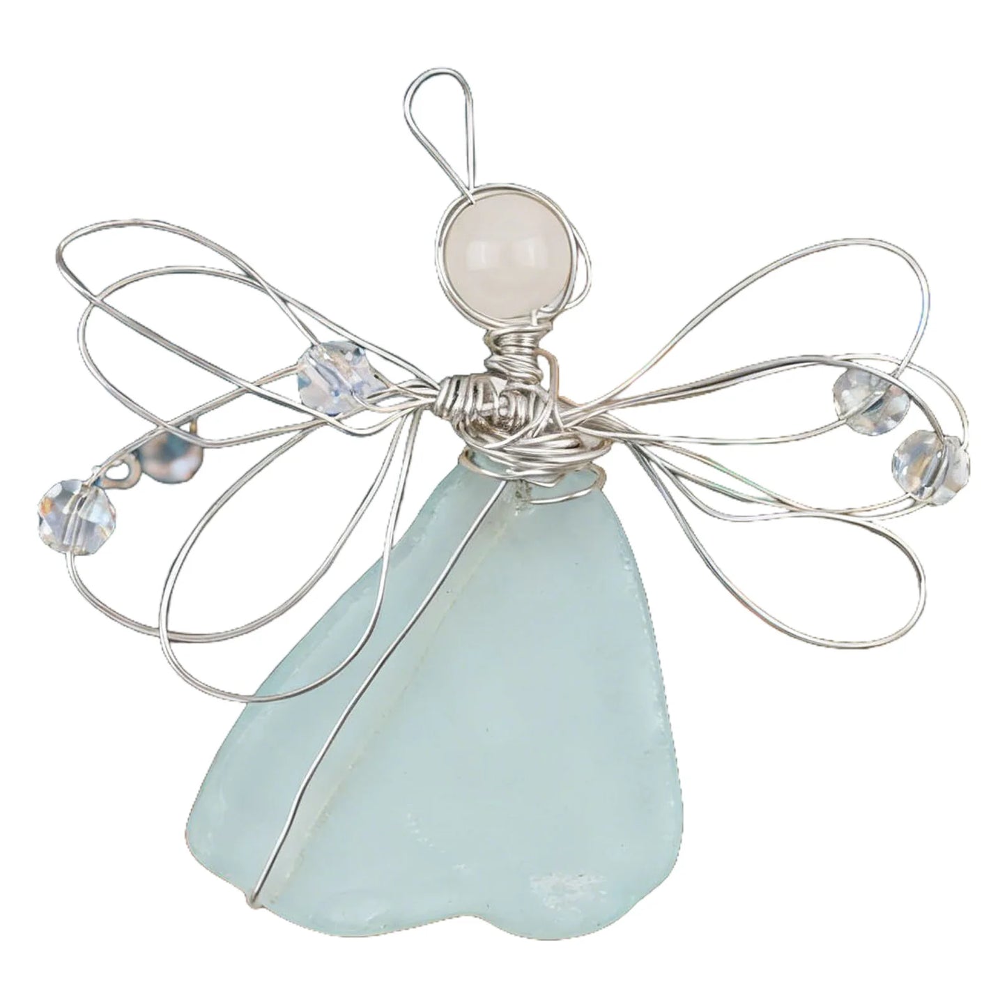 Angel Home Pendant Handmade Coastal Beach Christmas Decor Sea Glass Angel Xmas Tree Ornament for Xmas Holiday Home Decor Gift Peaceful Pleasures Health and Wellness White