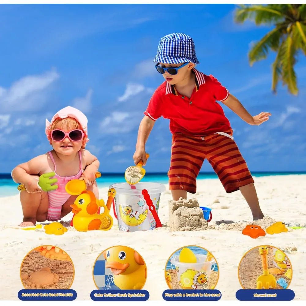 14-Piece Kids Duck Beach Sand Toy Set – Bucket, Shovel & Molds