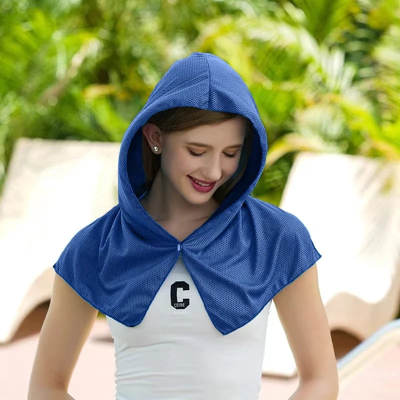 Summer Cooling Hoodie Towel Sweat-absorbent Cool Anti-UV Cycling Soft Cold Sensing Quick-drying Scarf for Fitness Hiking Fishing Peaceful Pleasures Health and Wellness Royal blue