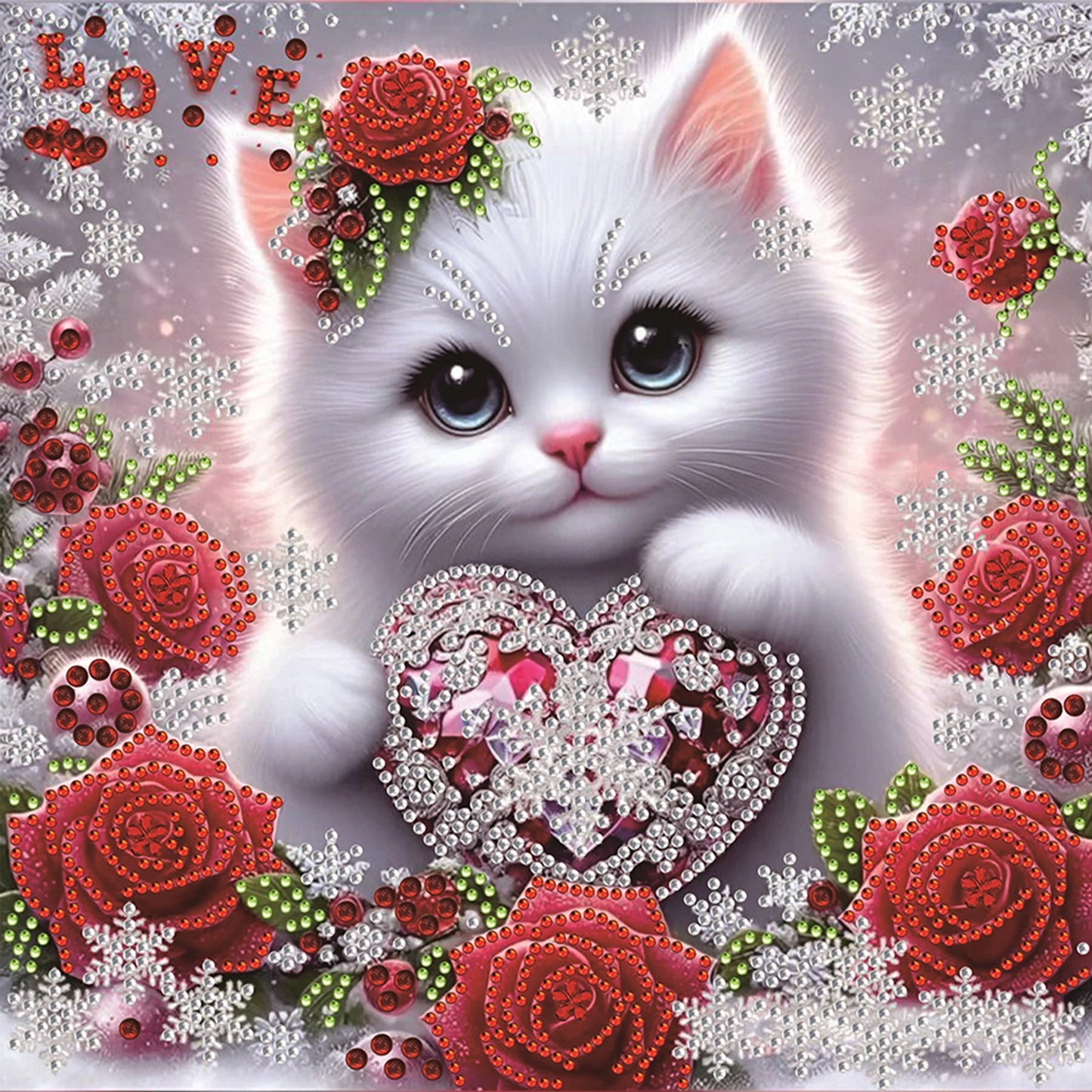 Cat Special Shaped DIY Partial Drill Diamond Painting Kits for Adults Beginners Home Decor Diamonds Dots Gem Art Kits 30x30cm Peaceful Pleasures Health and Wellness Love Heart Cat
