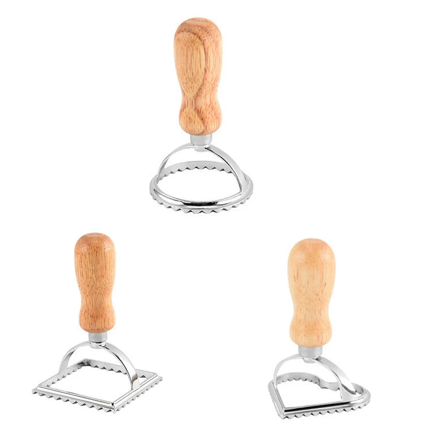 Ravioli Stamp Maker & Cutter Set with Roller Wheel | Wooden Handle