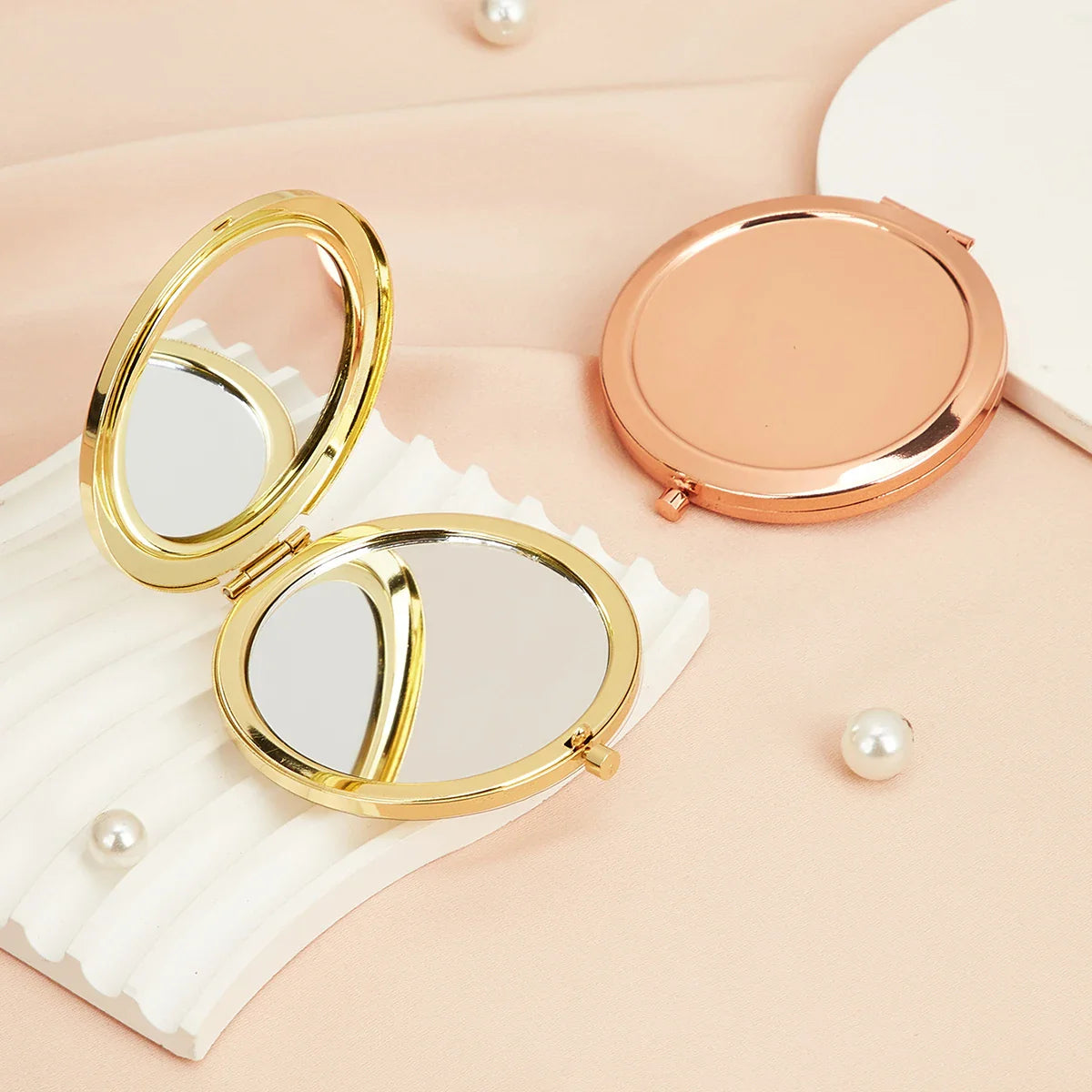 Double-Sided Folding Compact Makeup Mirror with Magnifier