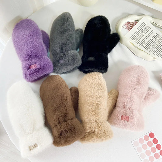 Anti-cold Keep Warm Thickened Gloves Winter Solid Color Warm Gloves Students Fashionable and Cute Multi-finger Windproof Gloves Peaceful Pleasures Health and Wellness