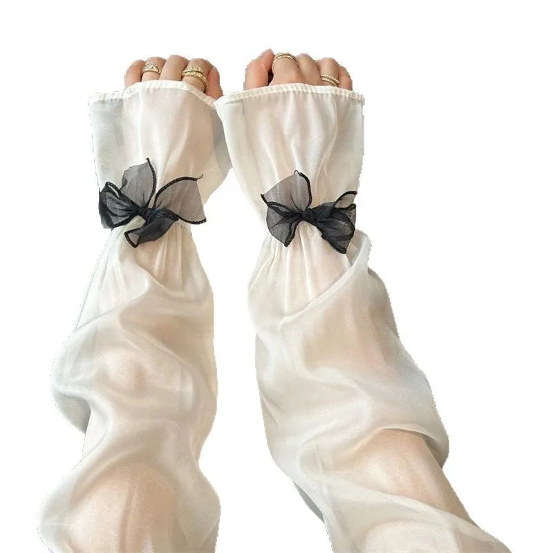 Women's Ice Silk Cooling Arm Sleeves – Sun Protection & Bow Decor
