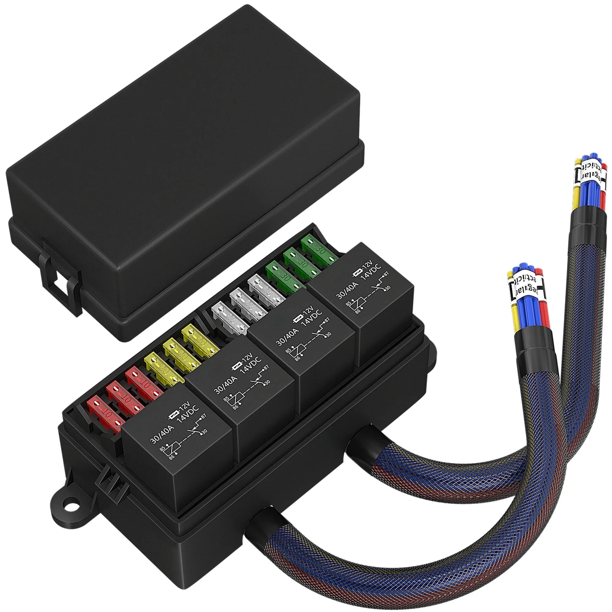 12V Pre-Wired Fuse & Relay Box – 4 Relays & 12-Way ATC/ATO Peaceful Pleasures Health and Wellness
