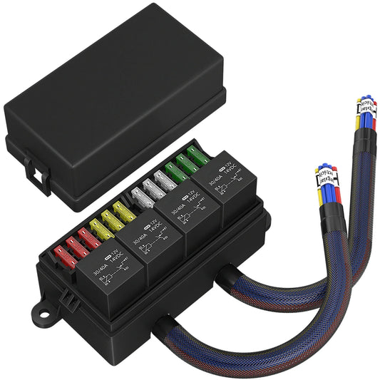 12V Pre-Wired Fuse & Relay Box – 4 Relays & 12-Way ATC/ATO Peaceful Pleasures Health and Wellness