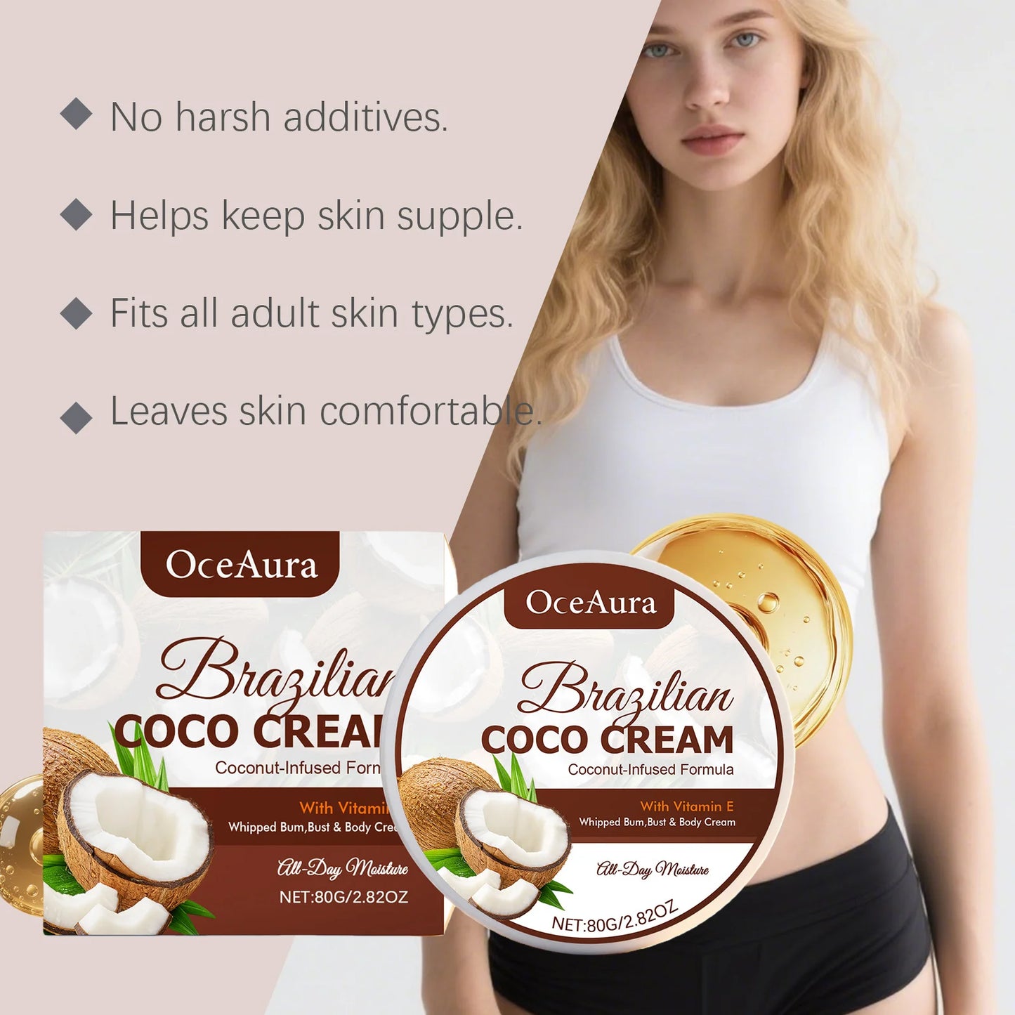 Coconut Oil Moisturizer Repair Damaged Dry Skin Deep Nourishing Brightening Anti Crack Smoothing Softening Skin Hydrating Cream Peaceful Pleasures Health and Wellness